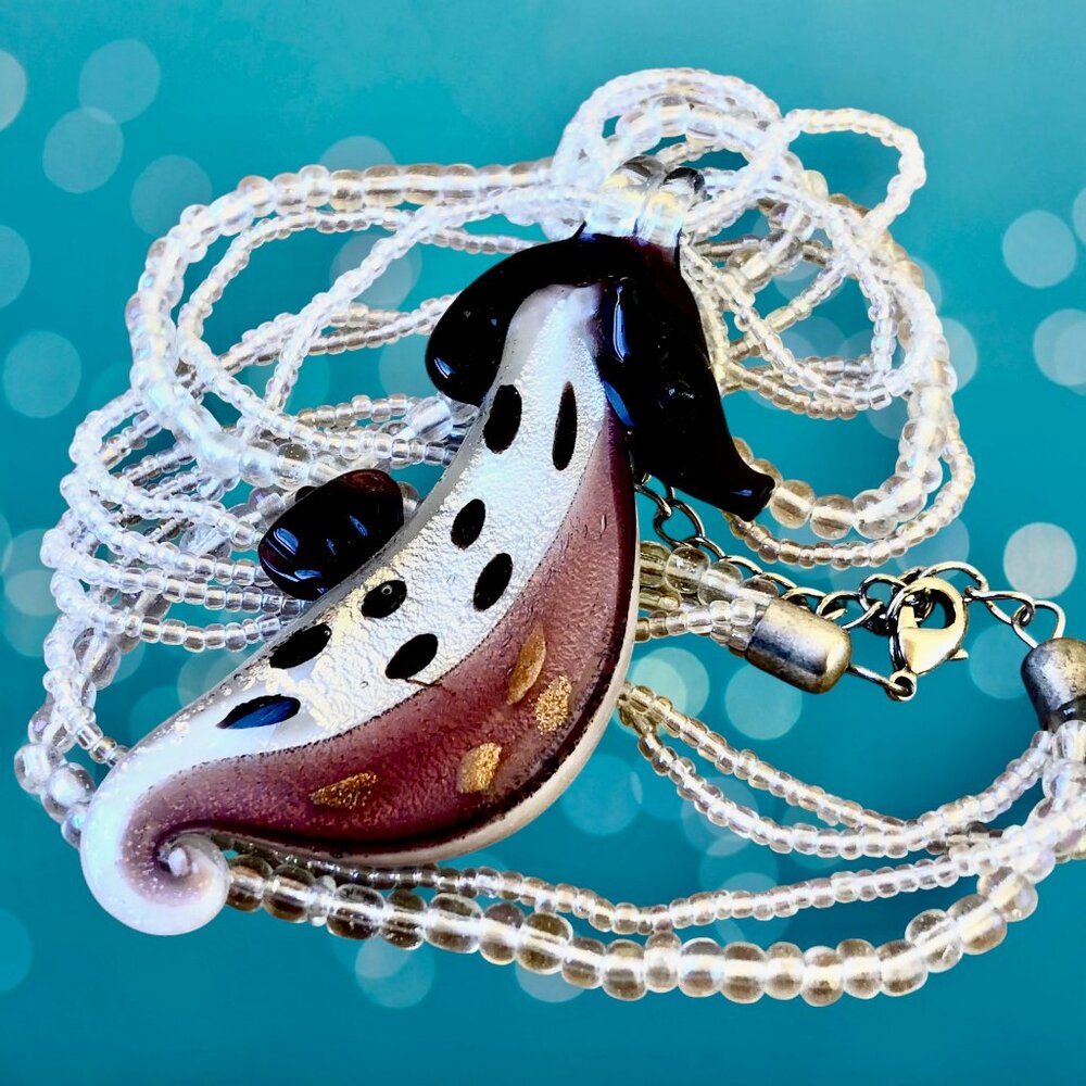 Seahorse Art Glass Pendant with Multi-strand Beaded Necklace Beach Sea - Picture 5 of 12